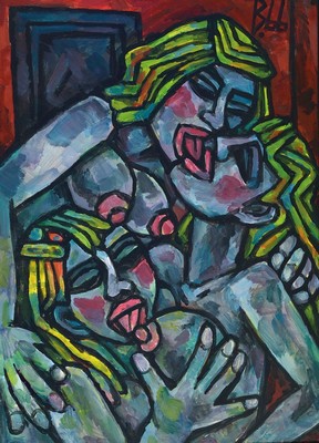 Berutscha (Guarmi Hagemann), 1945 - 1913, erotisches Aktgemälde mit drei Personen, Öl/ Malplatte, dieses erotische Aktgemälde des bekannten ...