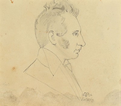Friedrich Preller d. Ältere, 1804 Eisenach - 1878 Weimar, Bleistiftzeichnung Porträt eines Herren, monogrammiert dat. 1834 Leipzig, aus einem ...