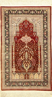 Hereke Seide fein, signiert, Türkei, ca. 60Jahre, reine Naturseide, ca. 108 x 68 cm, EHZ:2, (Abrasch)