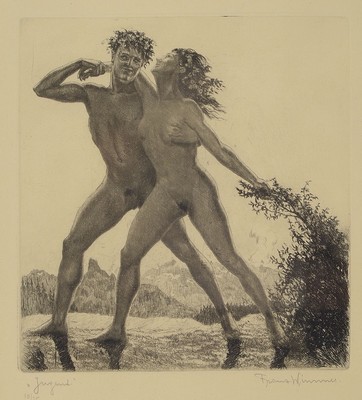 Franz Wimmer, 1892 Wien-1974, Jugend, Radierung, handsigniert, betitelt, num. 10/75, ca. 26x24cm, u.Gl., R. ca. 42x36cm
