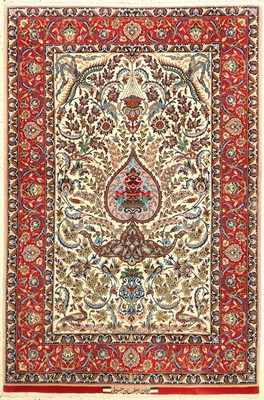 Esfahan fein, Persien, signiert(Hossaini), um 1960, Korkwolle mit und auf Seide, ca. 171 x 115 cm, ca. 1.0 Mio. Kn/qm, EHZ: (nahezu in perfektem ...