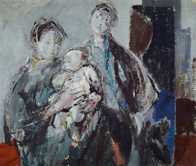 Unbekannter zeitgenössischer Künstler, Porträt einer Familie, Öl/Lwd, unsign., ca. 84x100cm, R. ca. 100x116cm