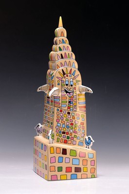 Porzellan Skulptur Entwurf James Rizzi, Highway to the Sky", James Rizzi für Goebel, bodenseitig Firmenstempel Goebel Artis Orbis -James Rizzi ...