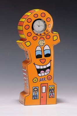 Porzellanobjekt, Tischuhr, James Rizzi für Goebel, "A Great Time in my City", hochformatiges Porzellanobjekt, bodenseitig Firmenstempel ...