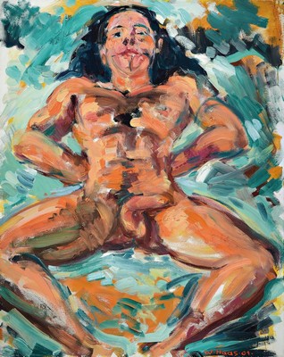 Willibrord Haas, geb. 1936, "Libonati", männlicher Akt, Acryl/Lwd, signiert und dat. 01, rückseitig betitelt, ca. 100x80cm