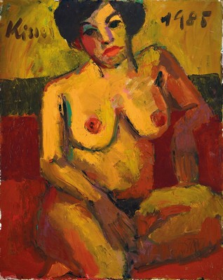 Gernot Kissel, 1939-2008, sitzender weiblicher Akt, Öl/Lwd, links oben signiert und dat. 1985, ca. 100x80cm