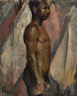 C. Astier, wohl französischer Maler, um 1930, Dreiviertelporträt eines männlichen Aktes, Öl/Lwd/Hartfaser, links unten signiert, ca. 81x65cm, R. ...