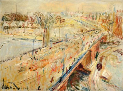 Rudi Baerwind, 1910-1982 Mannheim, Studium in Berlin, München und Paris, war Schüler von Fernand Leger, hier: Ansicht aus Paris, belebte Brücke ...