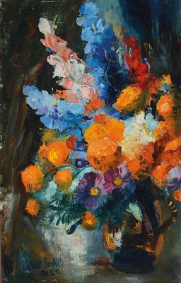 Will Sohl, 1906 Ludwigshafen-1969 Heidelberg, Blumenstillleben, Öl/Lwd, links unten signiert und datiert 46, ca. 77x48cm, R. ca. 96x67cm
