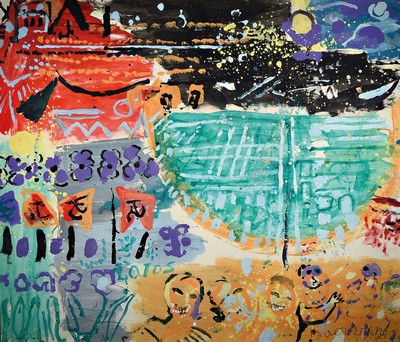 Rudi Baerwind, 1910-1982 Mannheim, Studium an den Akademien Berlin, München und Paris, war Schüler von Fernand Leger, hier: Lotos, Chinesen in ...