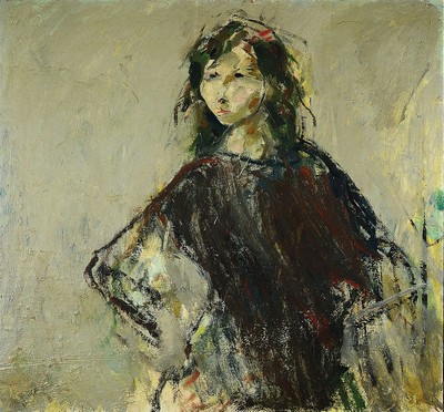 Unbekannter zeitgenössischer Künstler, Porträt einer jungen Frau, Öl/Lwd, ca. 75x80cm, R. ca. 97x102cm