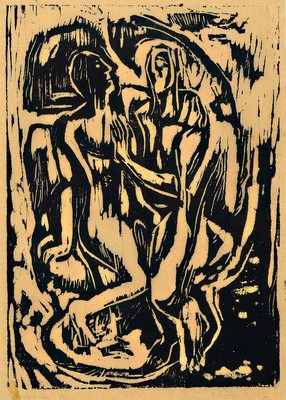 Rudi Baerwind, 1910-1982 Mannheim, Studium in Berlin, München und Paris, war Schüler von Fernand Leger, hier: Der Zwiemann, Holzschnitt, betitelt, ...