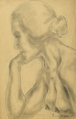 Rudi Baerwind, 1910-1982 Mannheim, Studium in Berlin, München und Paris, war Schüler von Fernand Leger, hier: Profilporträt einer jungen Frau ...