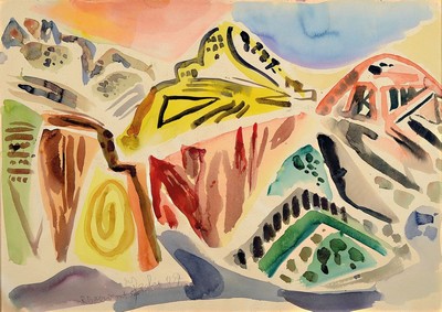 Rudi Baerwind, 1910-1982 Mannheim, Studium an den Akademien Berlin, München und Paris, war Schüler von Fernand Leger, hier: Ischia, Aquarell auf ...