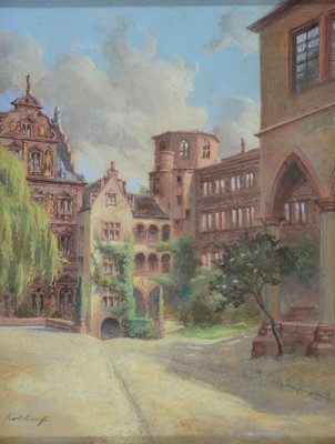Karl Stauss, 1887 Heidelberg-1964 Würzburg, im Innenhof des Heidelberger Schlosses, Pastell auf Papier, links unten signiert, ca. 62x48cm, u.Gl., R. ...
