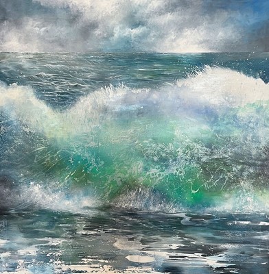 Doris Zeidlewitz, geb. 1959, Studium am Städel in Frankfurt und an der Hochschule für Gestaltung in Offenbach, hier: The wave, Öl/Lwd, rückseitig ...
