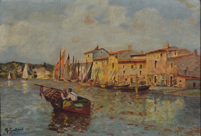 Marcel Gaillard, 1886-1947, südliche Hafenansicht, z.T. pastoser Farbauftrag, impressionistische Auffassung, links unten signiert, Öl/Lwd, R., ...