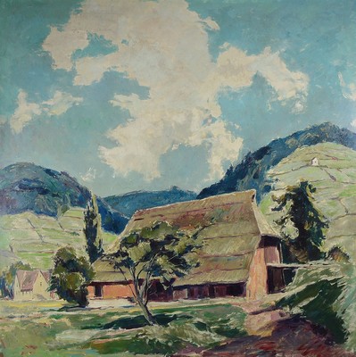 Karl Graf, 1902-1986 Speyer, Landschaft in der Südpfalz, Öl/Malkarton, unsigniert, ca. 95x95cm, R. ca. 109x109cm