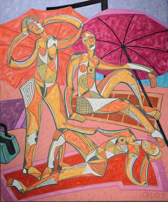 Alex Christmann, geb. 1932 Heilbronn, ansässig in Schwaigern, Figuren am Strand, Öl/Lwd, rechts unten monogr. und dat. 03, rückseitig betitelt und ...