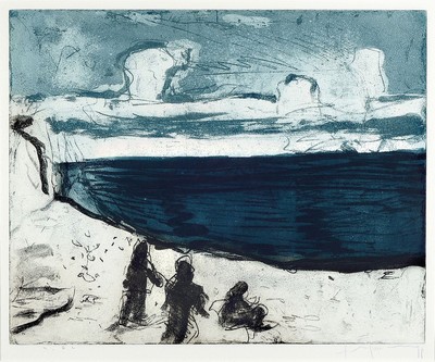 Klaus Fussmann, geb. 1938 Velbert, große Landschaft, Radierung, sign., bez. e.a., unter Glas gerahmt, Platte ca. 39x49cm, gesamt ca. 74,5x96 cm