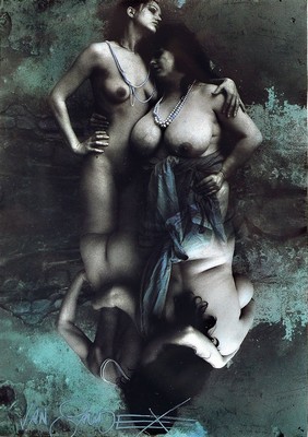 Jan Saudek, geb. 1935 in Prag, Multiple, "Those Fabulous Schloss Sisters", 1987, sign. mit silberfarbigem Stift, unter Glas, gesamt ca. ...
