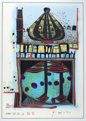 Friedensreich Hundertwasser, 1928-2000, 10002 Nights Homo Humus, sign., num. 2752/10001, WVZ: HWG 83, unter Glas gesamt ca. 91x71 cm