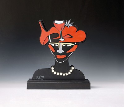 Elvira Bach, geb. 1951, Holzskulptur handbemalt, handsign., num. 19/149, dat. 2010, ca. 40x36x11 cm