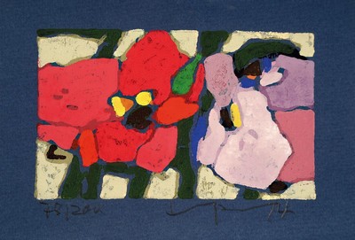 Klaus Fußmann, geb. 1938 Velbert, Farblinolschnitt, Rosen, Rot, Lila, sign., num. 78/200, ca. 17,5x13 cm