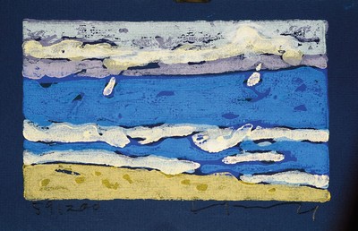 Klaus Fußmann, geb. 1938 Velbert, Farblinolschnitt, Ostsee bei Kronsgaard, sign., num. 59/200, ca.12,x 20,5 cm