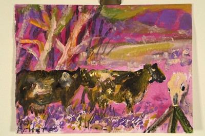 Esteban Fekete, 1924-2009, Aquarell/Gouache, "Kühe auf der Weide, li. u. sign., ca. 11,5x15,5 cm