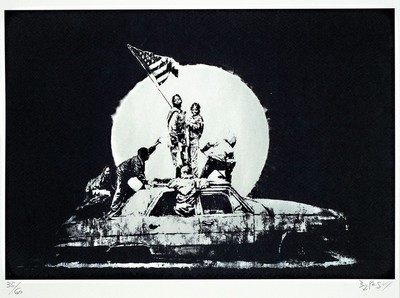 Nach Banksy, Lithografie, "Flag", sign., num. 36/60, Trockenstempel, ca. 50x35 cm