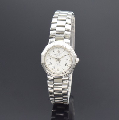 BAUME & MERCIER Riviera Damenarmbanduhr, Schweiz um 1985, quarz, verschr. Gehäuse in Edelstahl inkl. Gliederband m. Faltschl., weißes Zifferbl. m. ...