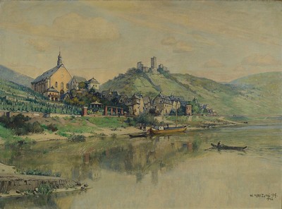 Heinrich Hartung, 1888 Düsseldorf -, 1966 Koblenz, Studium an der Akademie Düsseldorf,hier: Beilstein an der Mosel, Öl/Hartfaserplatte, ...