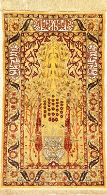 Hereke Seide fein, signiert, Türkei, um 1940, reine Naturseide, Metallbroschiert, ca. 120 x 74 cm, ca, 1 Mio Kn/qm, EHZ: 2