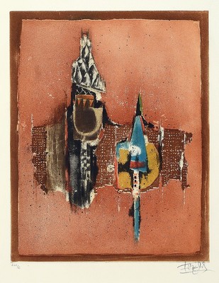 Johnny Friedländer, 1912-1992, Farbradierung, handsign., num. LVl/c, unter Glas, Platte ca. 38x29cm, gesamt ca. 74x57 cm