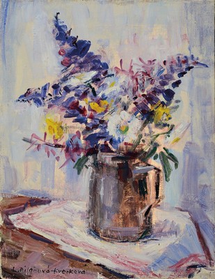 Libuse Pilarova-Kverkova, 1928-2021 Prag, Studium an der Akademie Prag bei Prof. Rada, hier: Feldblumenstrauß, Öl/Lwd, links unten signiert, ...