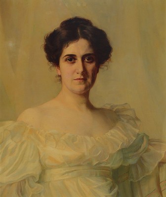 Unbekannter Porträtist, um 1900, Brustbild einer jungen Frau im weißen Kleid, Öl/Lwd, unsigniert, ca. 68 x 58 cm, Rahmen