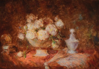 Ungedeuteter Künstler des 20.Jh., impressiv-malerisches Blumenstillleben, Öl/Lwd, signiert A von P..., 70 x 100 cm, Rahmen