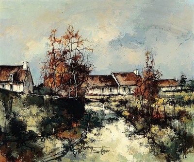 Aldà, datiert (19)72, Blick auf ein Dorf, herbstliche Stimmung, Öl/Lwd, rechts unten signiert und dat., ca. 50x60cm, R. ca. 63x72cm