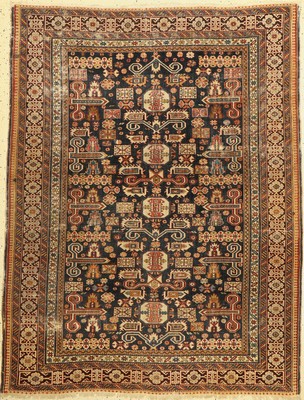 Blattgabel-Schirwan antik, Kaukasus, 19.Jhd, Wolle auf Wolle, ca. 184 x 142 cm, EHZ: 4
