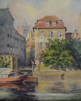 Franz Heinrich, geb. 1885 Berlin, Krögel mit dem Roten Rathaus in Berlin, Aquarell auf Papier, links unten signiert, rechts unten bez.: Krögel Alt ...