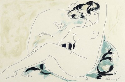 Alain Bonnefoit, geb. 1937, Farblithographie auf Japan, handsigniert, , sitzender Akt, ca. 35.5 x 54 cm, unter Glas, PP., Rahmen: 51 x 69 cm