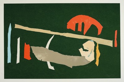 André Lanskoy, 1902 Moskau-1976 Paris, Komposition auf grünem Grund, Farblithographie, handsigniert und bez. e.a., Abb. ca. 68x44cm, Blattgr. ca. ...
