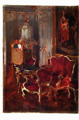 Carl Müller, 1862-1938 Wien, Salon in Schloss Schönbrunn, Öl/Lwd, rechts unten signiert, ca. 60x50cm