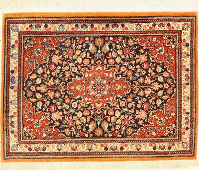 Ghom Seide, Persien, ca. 50 Jahre, reine Naturseide, ca. 77 x 59 cm, verfärbt, EHZ: 2