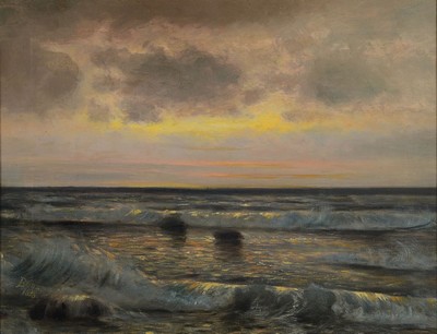 Benzo, Künstler, Anfang 20. Jh.,, Sonnenuntergang am Ufer, Öl/Lwd, li.u. signiert Benzo 1918, leichte Altersspuren, 45 x 58 cm, rest., Rahmen, 53 x ...