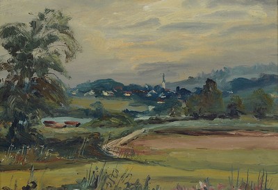 Dieter Wulff, geb. 1929 Danzig,, StuttgarterMaler, hier fünf Ölgemälde: Vorfrühling am See (bei Schafwaschen), ca. 18 x 30 cm, Seelandschaft ...
