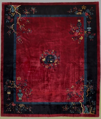 Manchester Peking antik, signiert, China, um 1920, Manchester Korkwolle, ca. 360 x 312 cm, EHZ: 2(Restauriert).