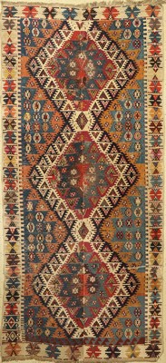 Antiker Anatol Kelim, Türkei, 19. Jhd, Wolle auf Wolle, ca. 323 x 150 cm, EHZ: 5