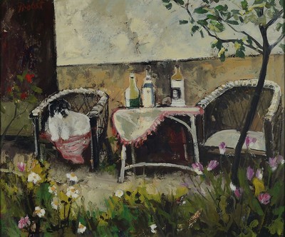 Franz Probst, 1912 Füssen-1999, Blick auf den Balkon, Öl/Hartfaser, links oben signiert, ca. 56x68cm, R. ca. 67x77cm